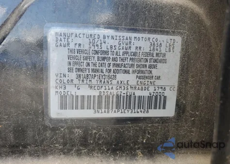2014 Nissan Sentra S from USA, damaged, VIN 3N1AB7AP1EY316428
